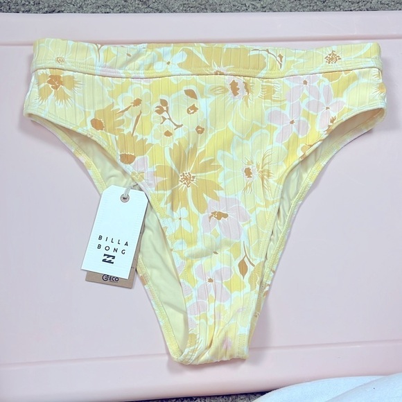 Billabong Make You Mine High Rise Yellow Flower Bikini Bottom - Picture 3 of 5